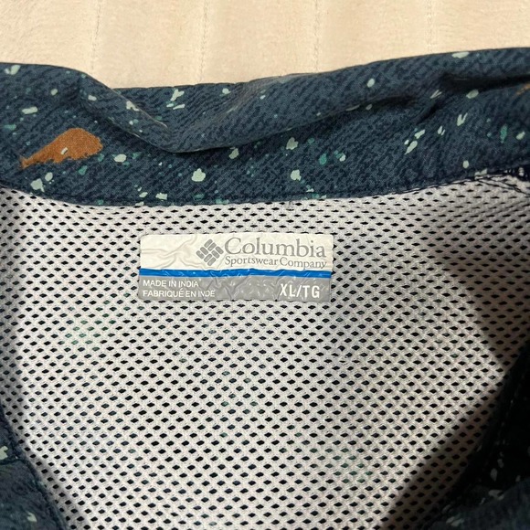 Columbia PFG Navy Button Up Performance Fishing Shirt Mahi/Tuna Print Vented XL - Picture 7 of 7